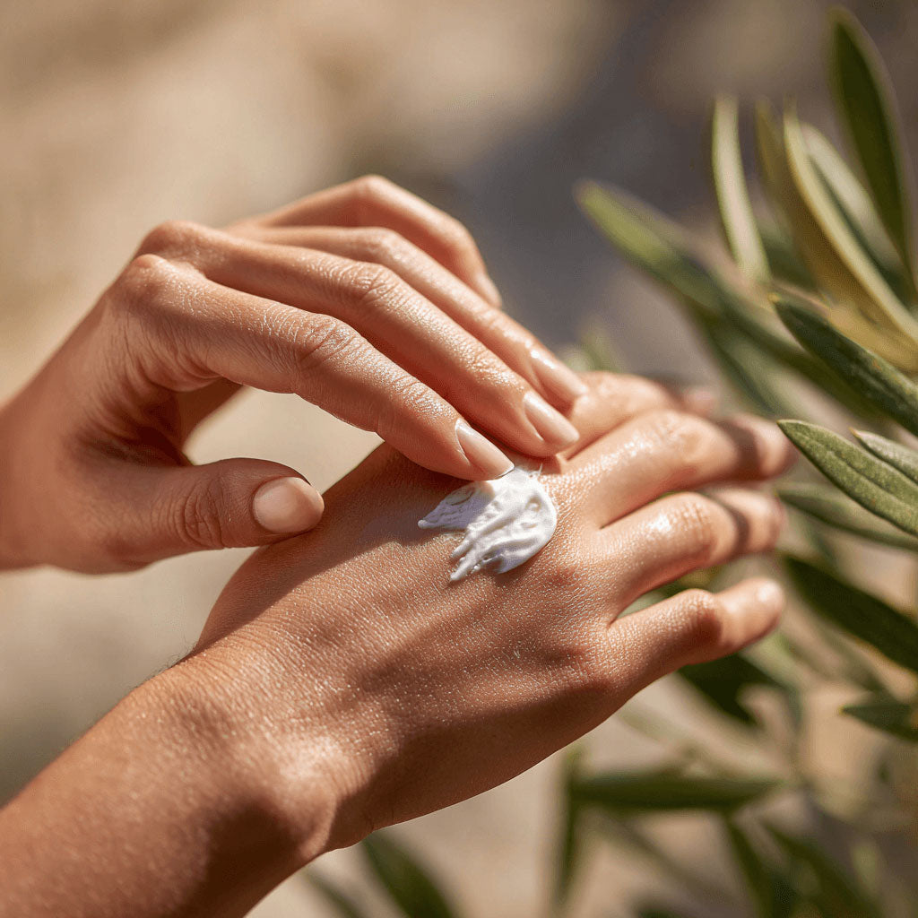 Image of cream being applied to hands