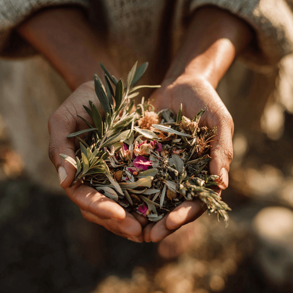 Image of hands with skincare ingredients