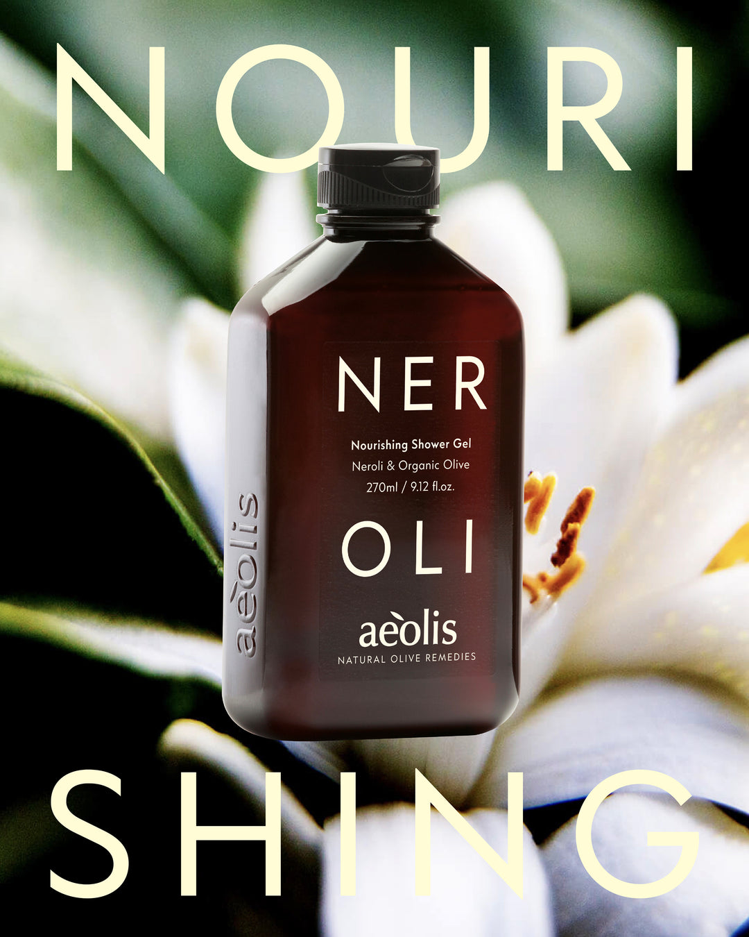 Aeolis Nourishing Shower Gel bottle with &
