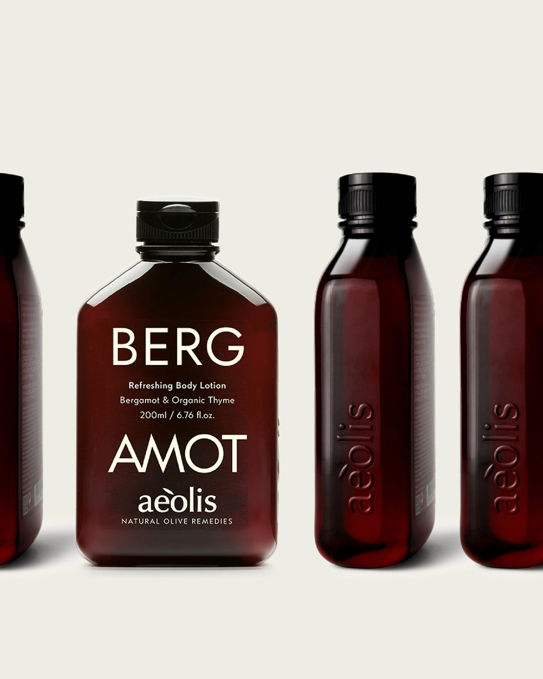 Bottles of Aeolis BERGAMOT on a light gray background
