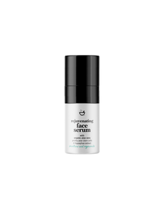 Skincare serum bottle labeled 'rejuvenating face serum' on a white background
