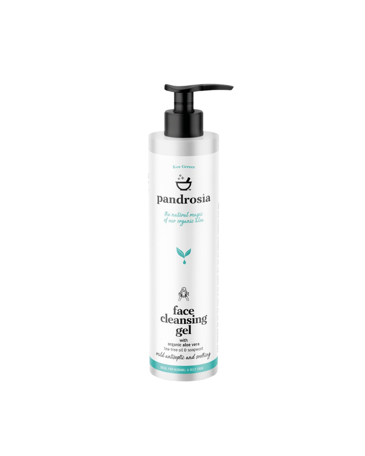 Pandrosia face cleansing gel bottle on a white background