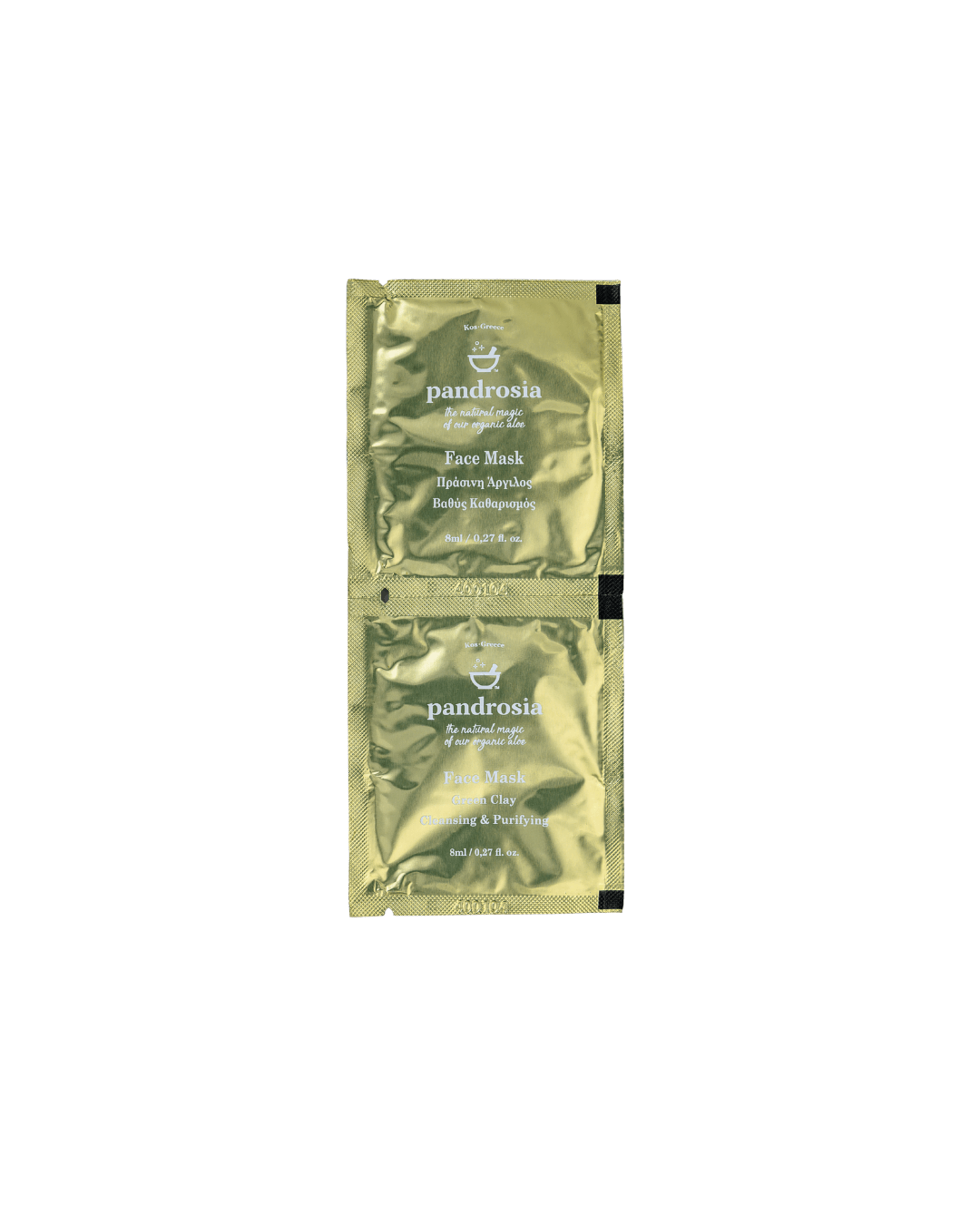 Two gold face mask packets