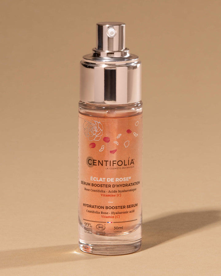 Centifolia skincare serum bottle on a beige background