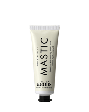 Hand cream tube labeled Mastic by Aeolis