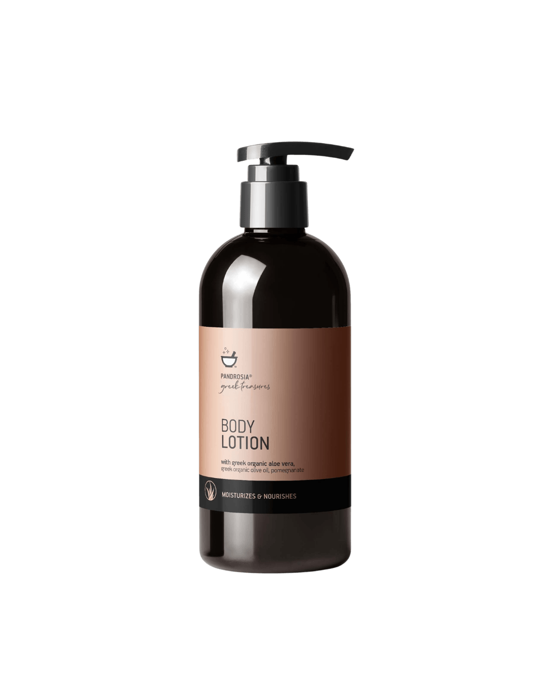 Body lotion bottle with a brown label