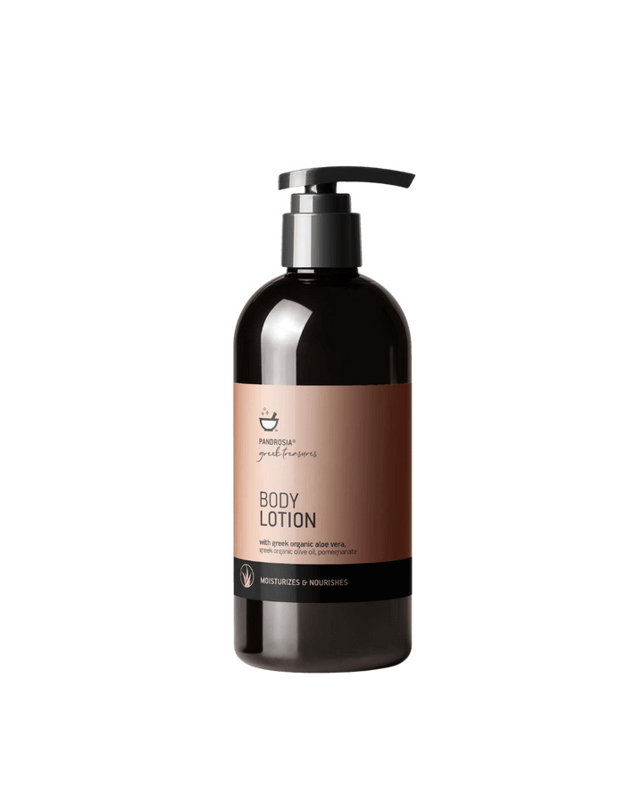 Body lotion bottle with a brown label