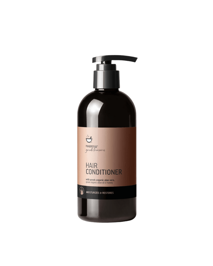 Hair conditioner bottle with a brown label
