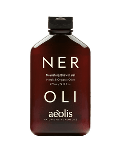 Bottle of NEROLI nourishing shower gel by Aeolis.