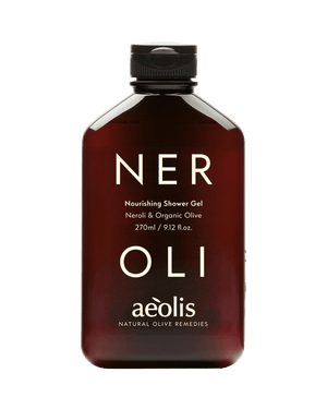 Bottle of NEROLI nourishing shower gel by Aeolis.