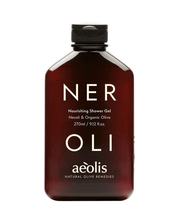 Bottle of NEROLI nourishing shower gel by Aeolis.