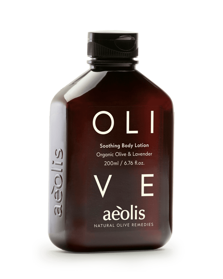 Bottle of Aeolis Olive Soothing Body Lotion.