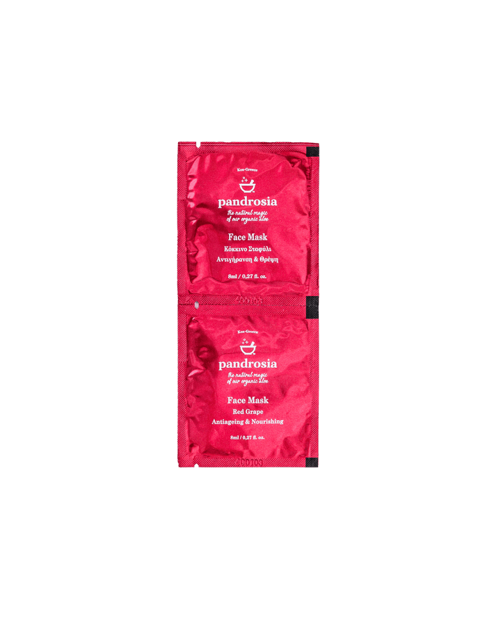 Two red face mask packets