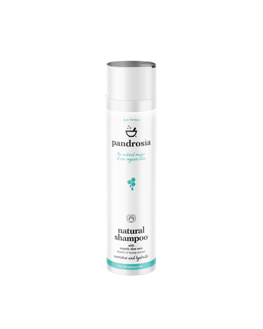 Pandrosia natural shampoo bottle on a white background