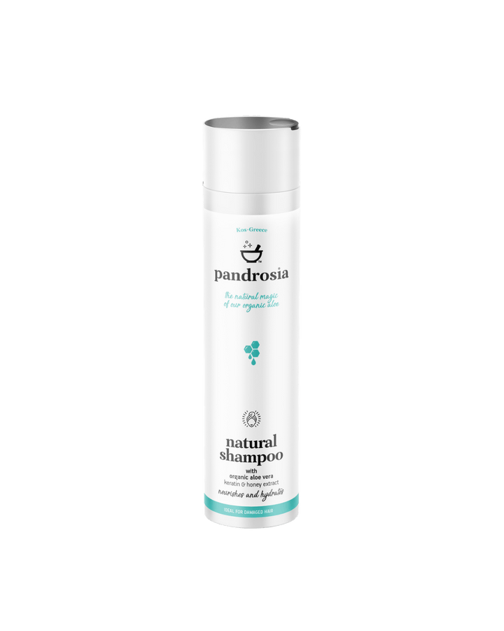 Pandrosia natural shampoo bottle on a white background